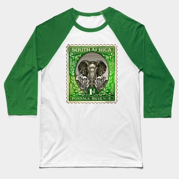 African Elephant Stamp Baseball T-Shirt by Marike Korting Art